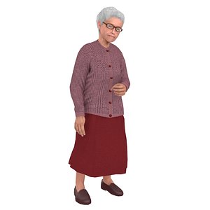 rigged old woman 3D model
