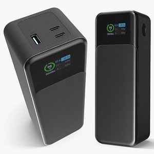High-Capacity Power Bank with LCD Display Black 3D model