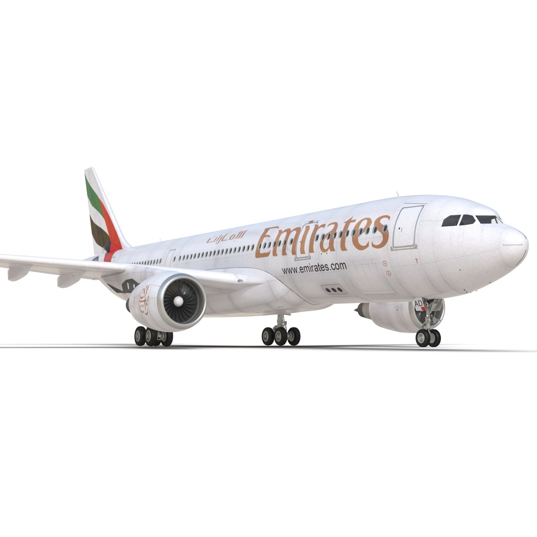 Jet Airliner Airbus A330-200 Emirates Rigged 3D Model 3D model preview