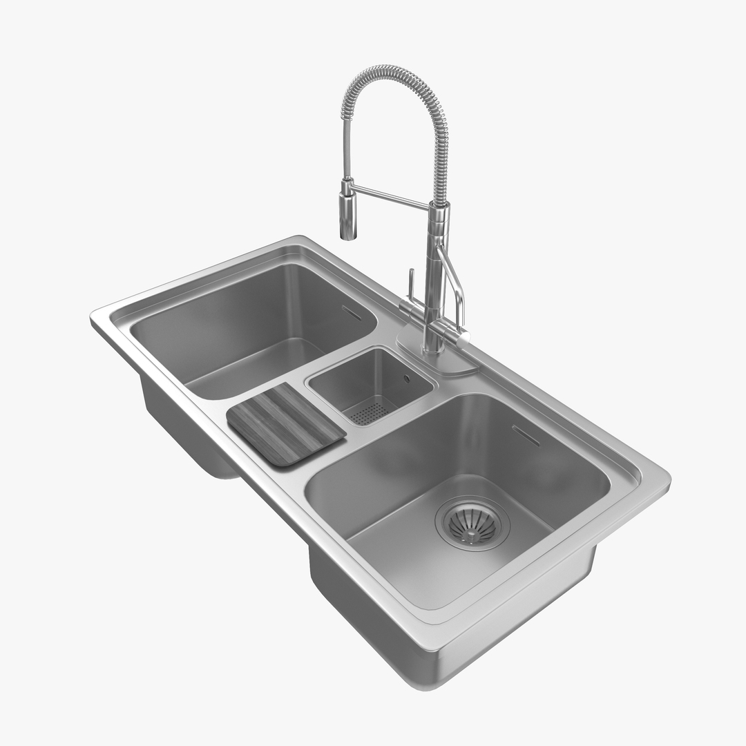 Alpex Inox Kitchen Sink With Idealaqua Faucet By Quadrodesign 3d Model