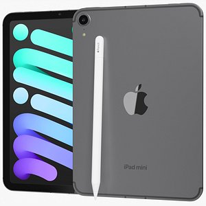 3D Apple iPad mini 2024 WiFi and Cellular with Pencil Gray