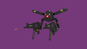 machinegun drone robot anime rigged low poly