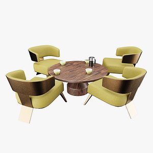 3D Modern Lounge Armchair boucle with table set model