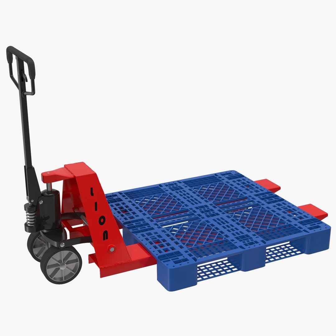 Pallet Jack and Plastic Pallet 3D Model 3D model preview