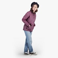 Street Sentinel Stylish Woman in Quilted Jacket and Beret