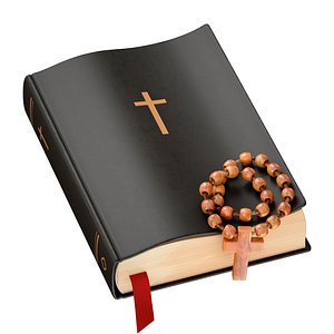 3D Bible Book Cross with Rosary