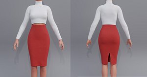 Christmas Outfit - Knit Cropped Sweater and Skirt 3D model