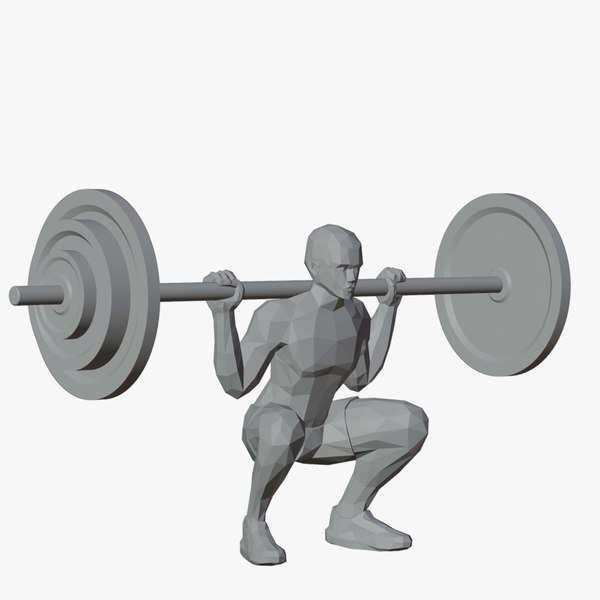 3D Printing LowPoly Squat Pose Male Weightlifter model