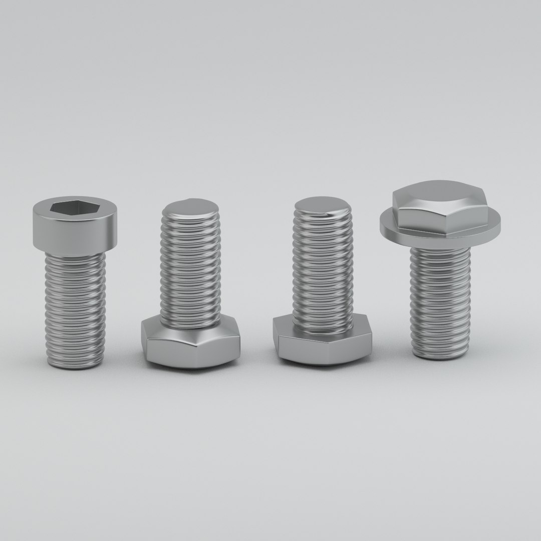 3d Model Bolts Screws Hexagonal Nails