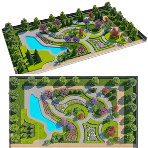Urban Park Design with Swirl Paths and Lush Vegetation 3D