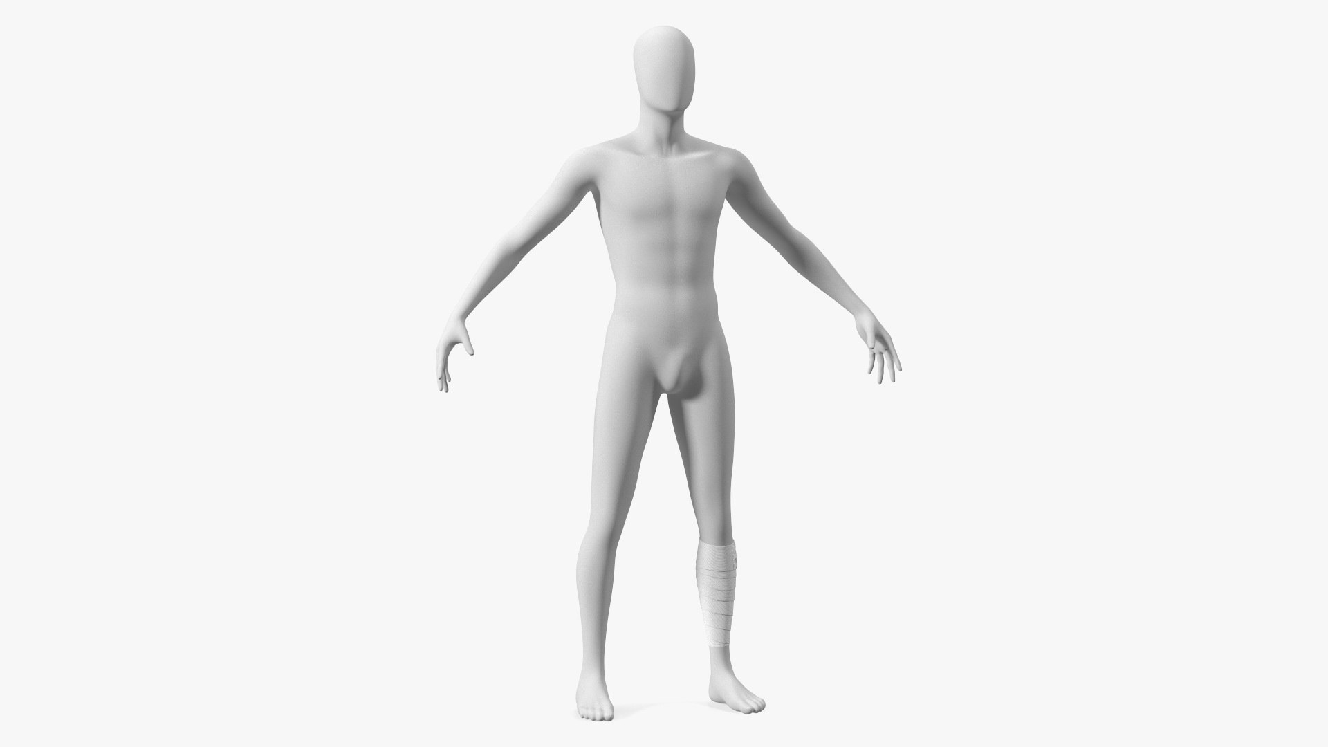 Elastic Bandage White with Clamps Wrapped Around Leg on Mannequin 3D model preview