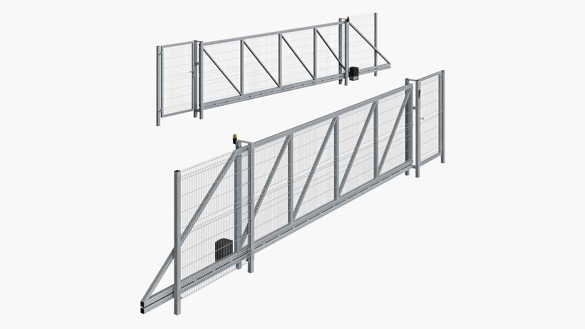 Industrial Rolling Gates with Fence 3D model preview
