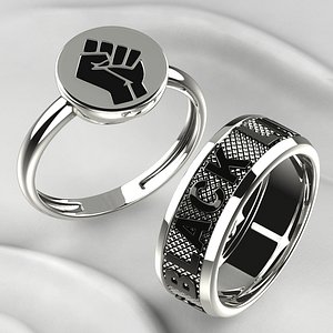 Black Lives Matter Two Rings with Rhodium Plating and Enamel