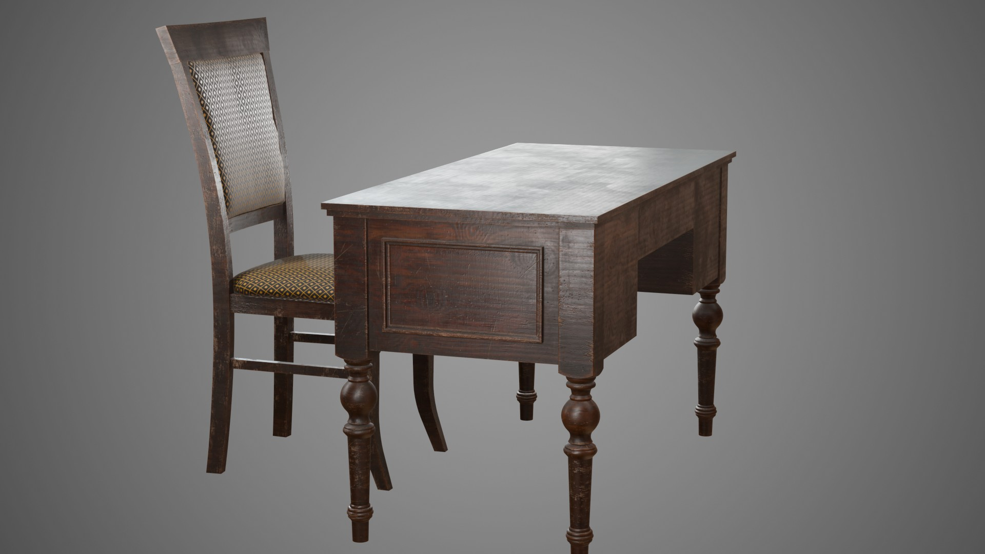 3D Vintage Desk And Chair - TurboSquid 2333229