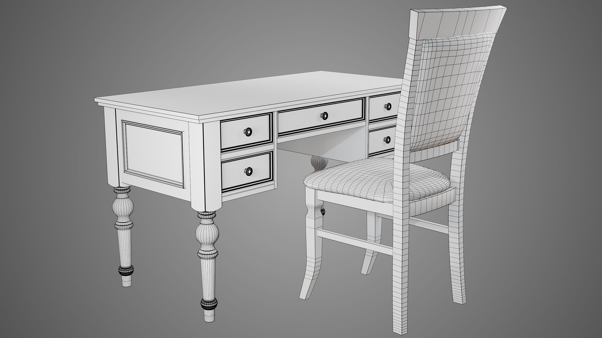 3D Vintage Desk And Chair - TurboSquid 2333229