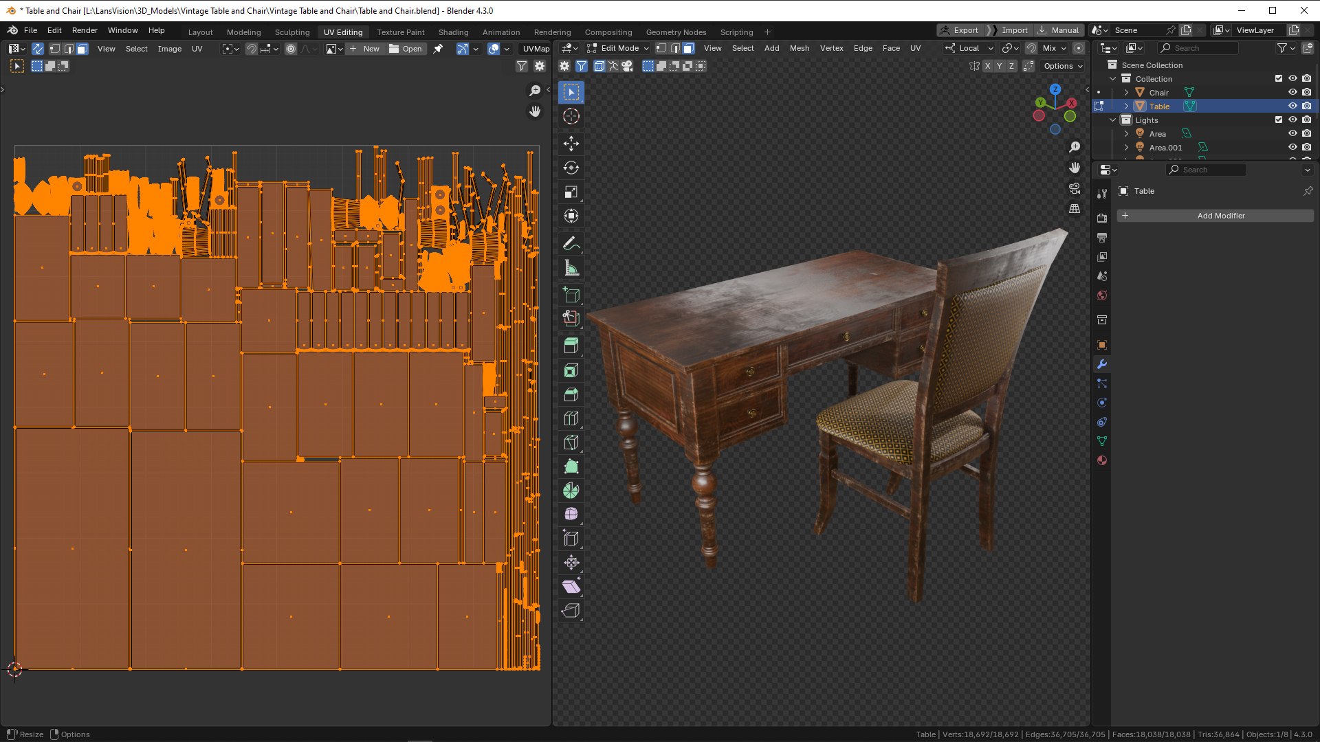 3D Vintage Desk And Chair - TurboSquid 2333229
