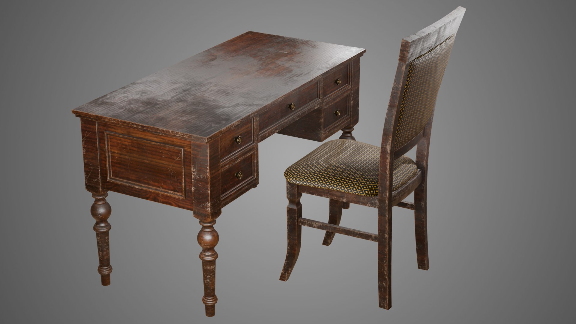 3D Vintage Desk And Chair - TurboSquid 2333229