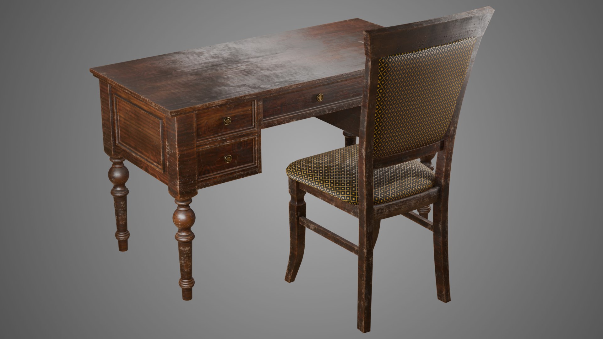 3D Vintage Desk And Chair - TurboSquid 2333229