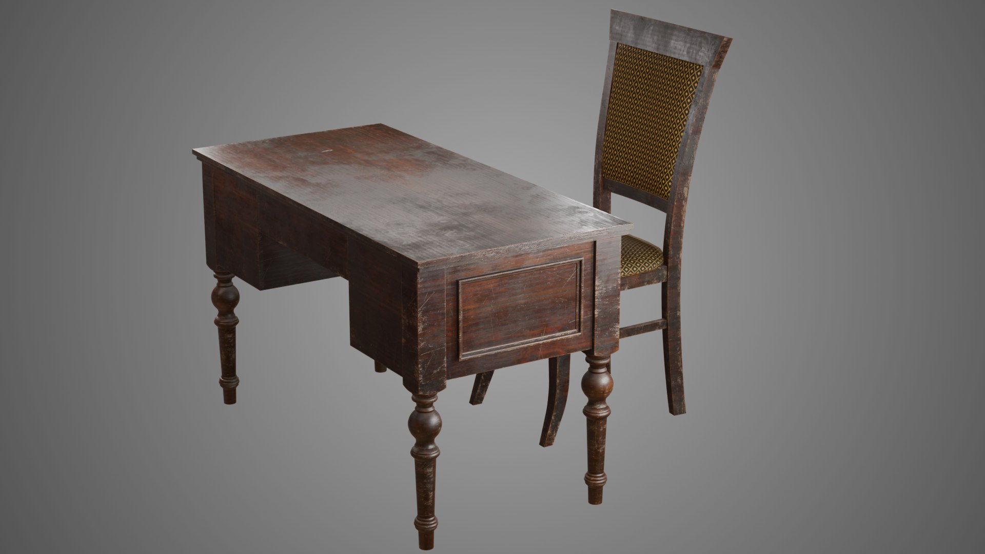 3D Vintage Desk And Chair - TurboSquid 2333229