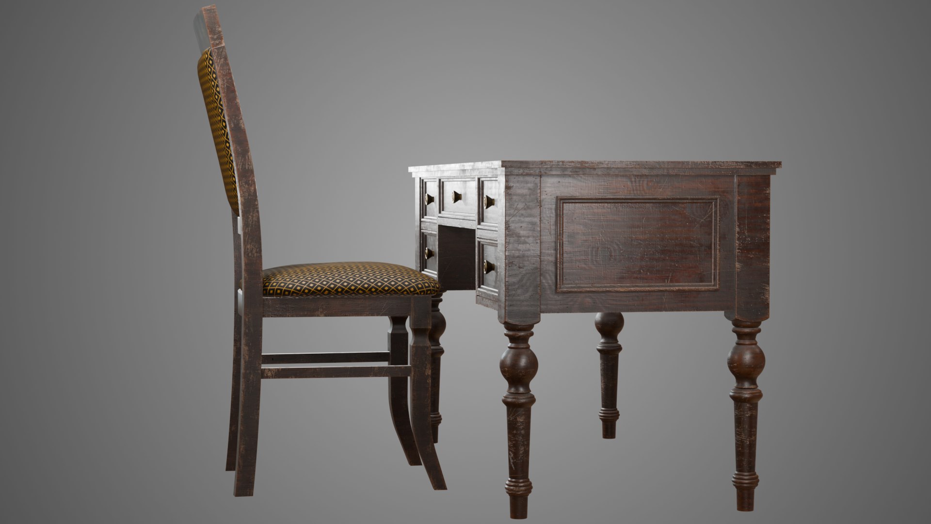 3D Vintage Desk And Chair - TurboSquid 2333229
