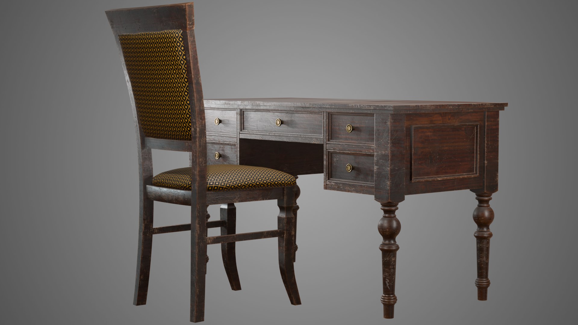 3D Vintage Desk And Chair - TurboSquid 2333229