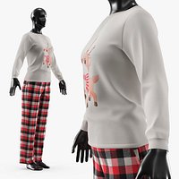 Womens Pajama Set with Deer Print Red Black White
