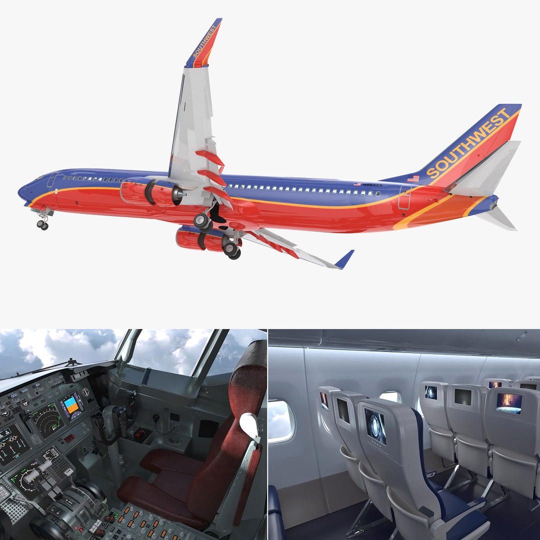 Boeing 737-900 with Interior Southwest Airlines Rigged 3D model preview