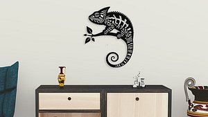 Chameleon on Branch Wall Art Decor Stencil 3D Print Model