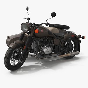 3D Ural M70 Sidecar Motorcycle Brown Rigged for Cinema 4D