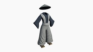 3D Samurai Old Outfit A07 Blue White - Character Clothing Design model