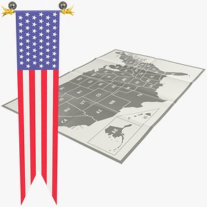 3D American Flag and Map Collection V6 model