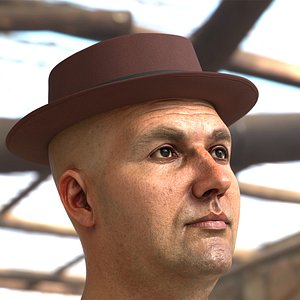 3D Pork Pie Hat Brown on Head model