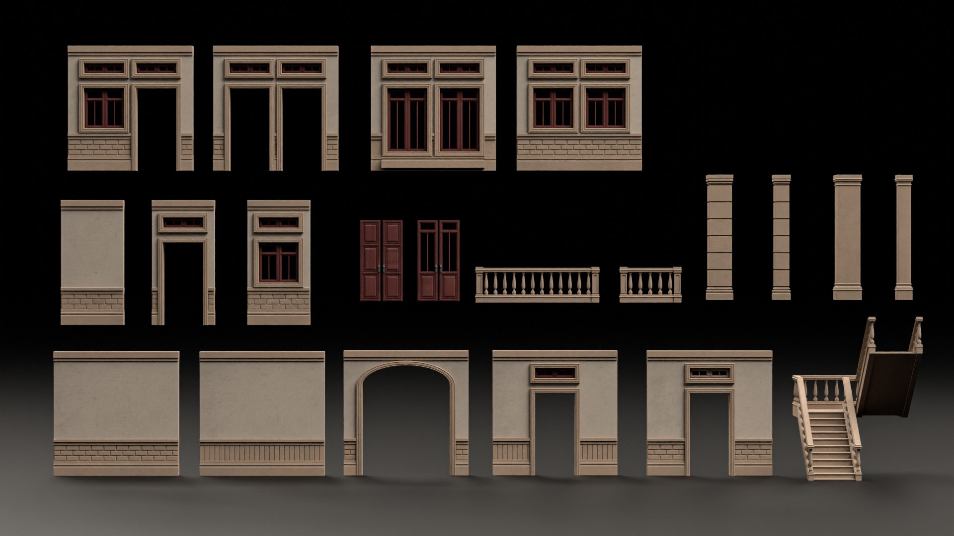 CLASSIC EUROPEAN KITBASH 01 MODULAR BUILDING WITH INTERIOR 3D Model ...