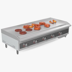 3D Large Flat Top Gas Countertop Griddle with Meat