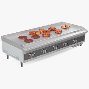 Large Flat Top Gas Countertop Griddle with Meat