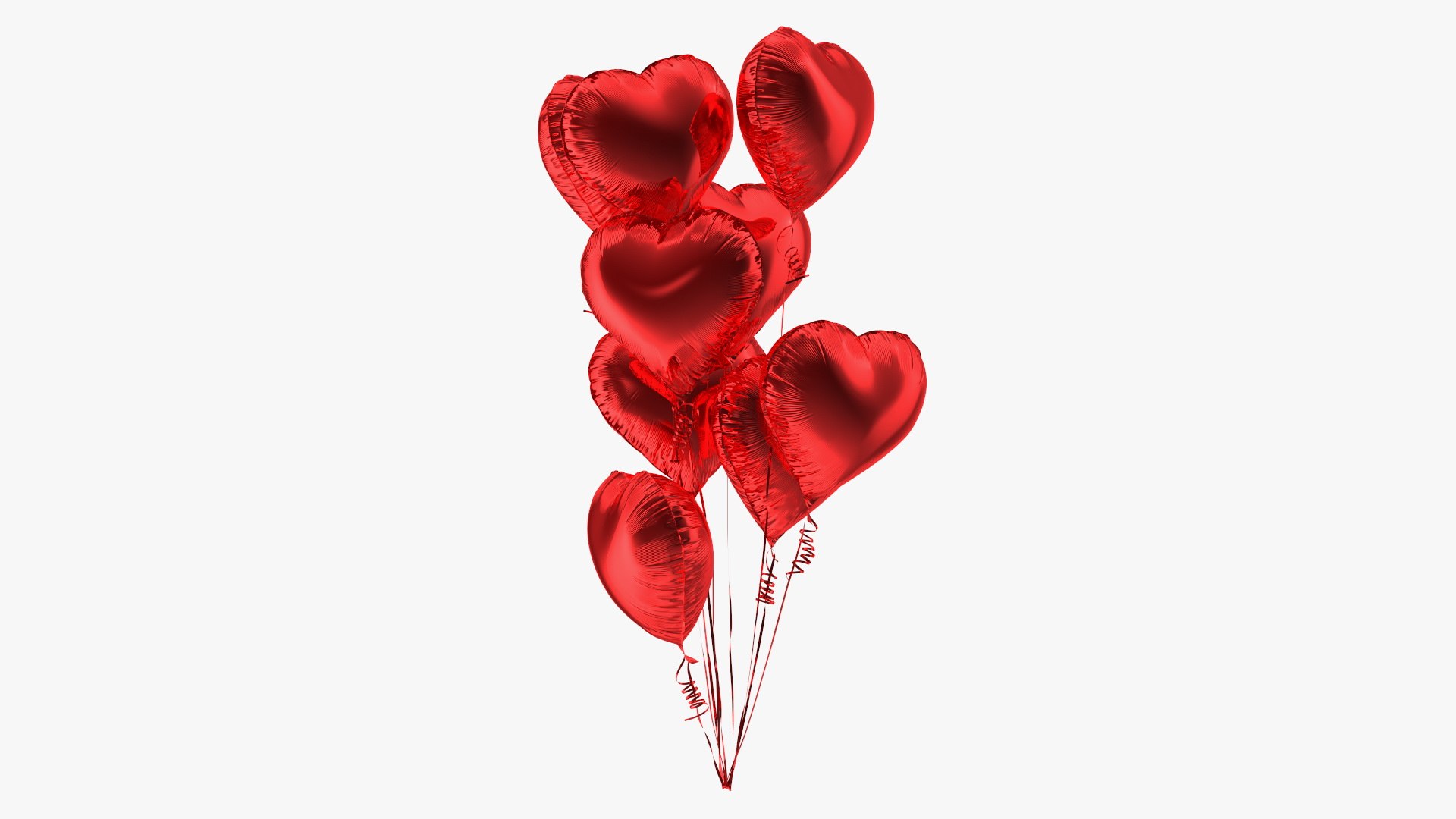 Helium Red Heart Shape Balloons Bouquet 3D model preview