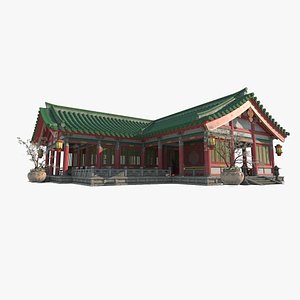 Ancient Asian architectural glazed tile reception room model