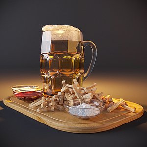 Beer with crackers and sauces