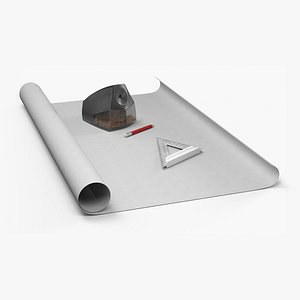 3D model Drafting Workspace with Triangle and Pencil Sharpener