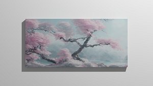 3D Cherry Trees next to a River Painting model