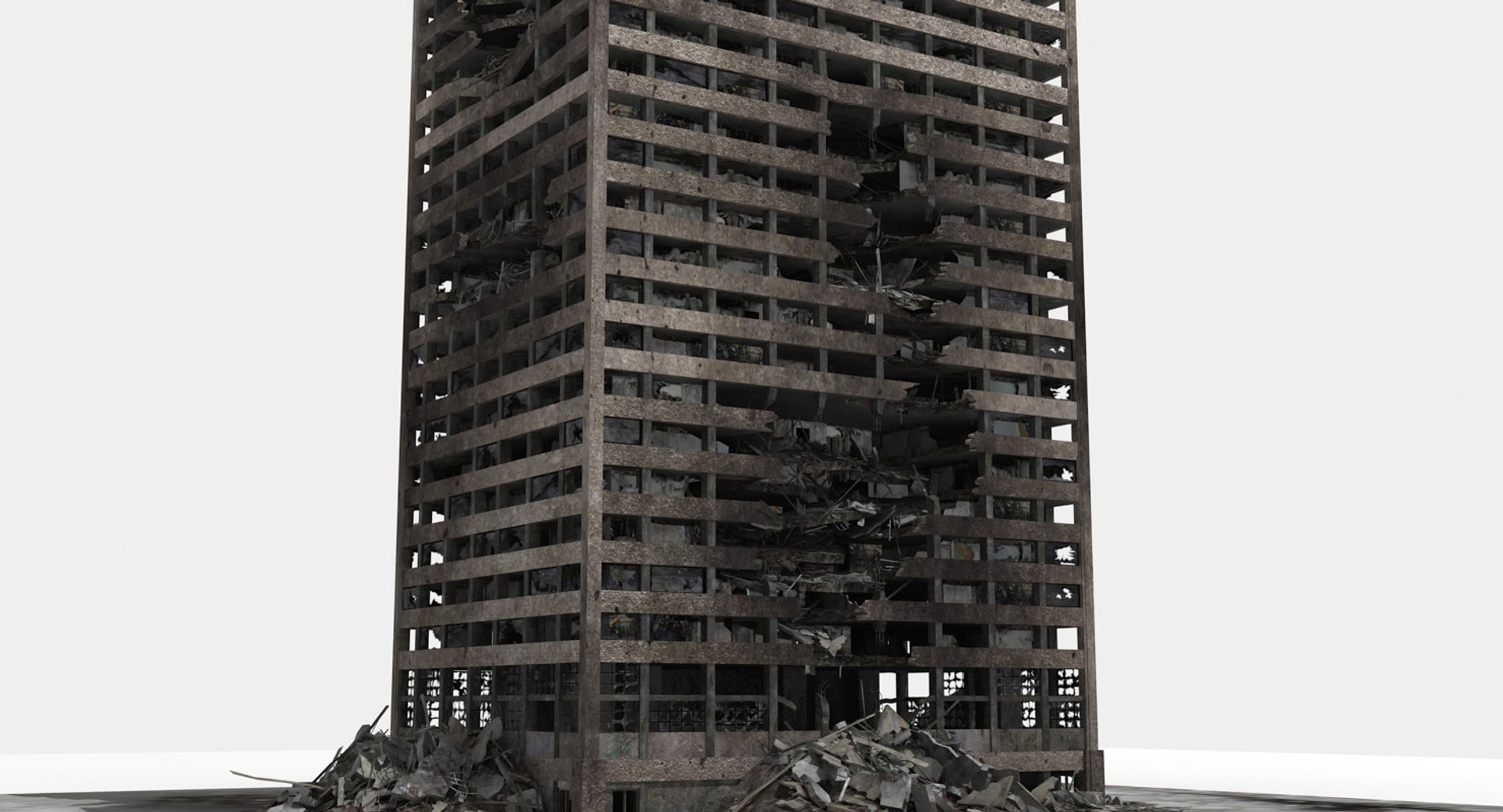 3d Destroyed Ruined Building Skyscrapers Model