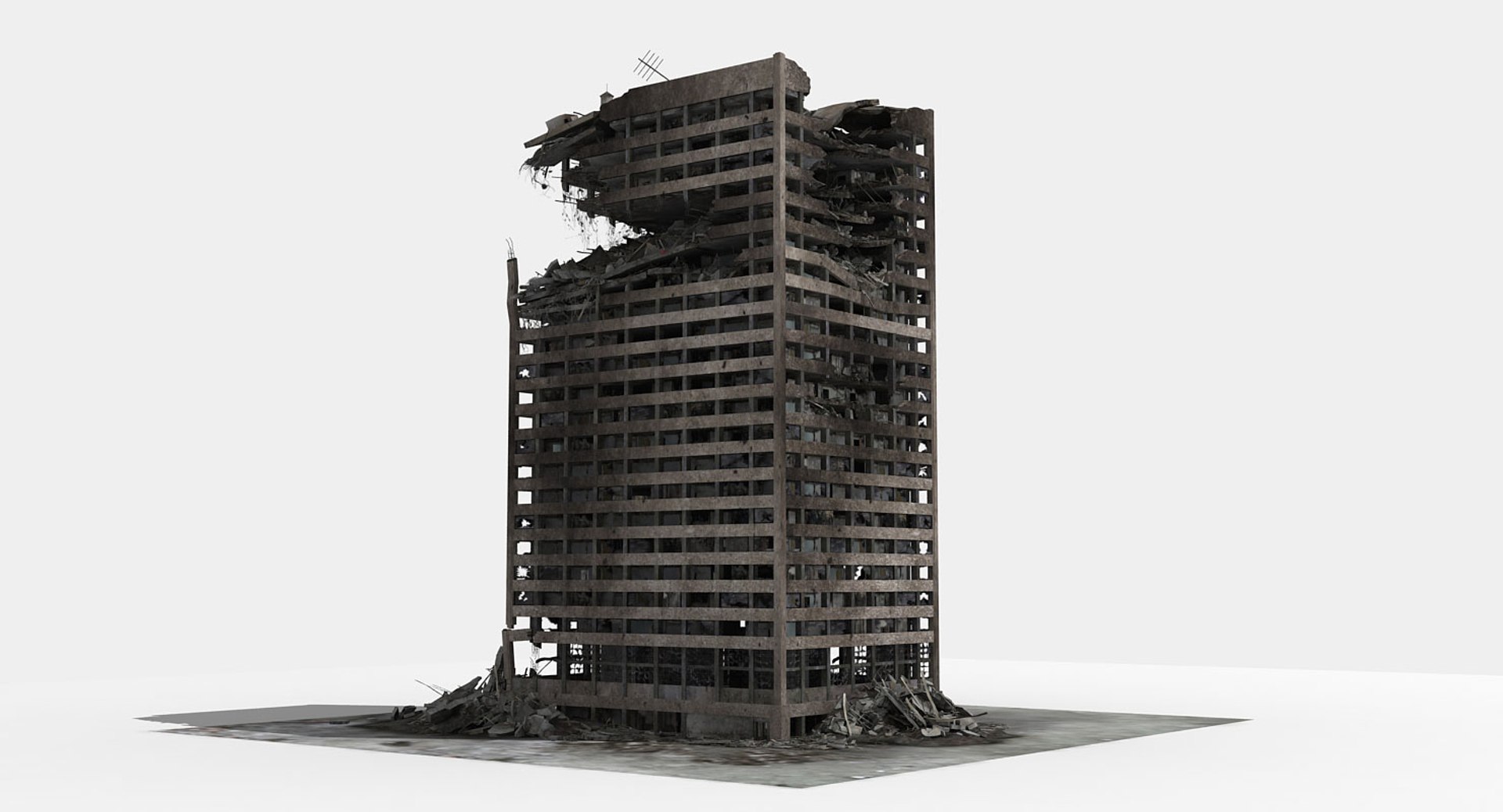 3d destroyed ruined building skyscrapers model