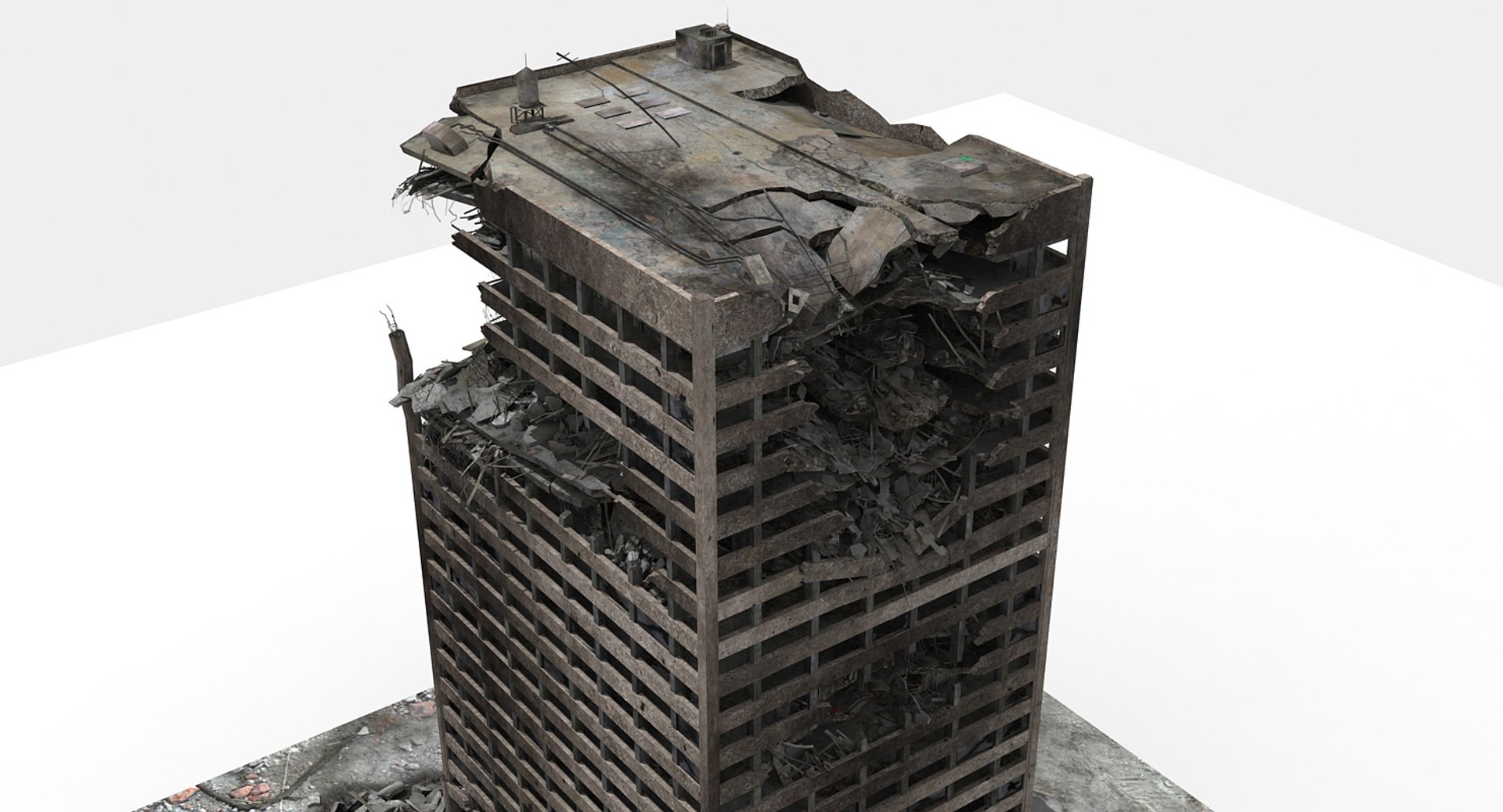 3d Destroyed Ruined Building Skyscrapers Model