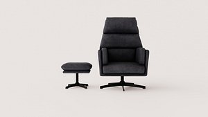 Modern Upholstered High-Back Armchair with Footstool and Star Base