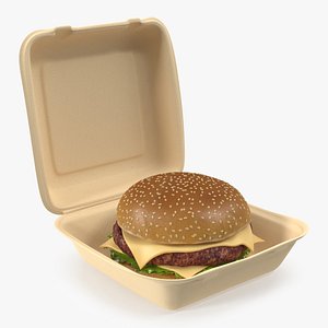Bagasse Food Box with Cheeseburger 3D model