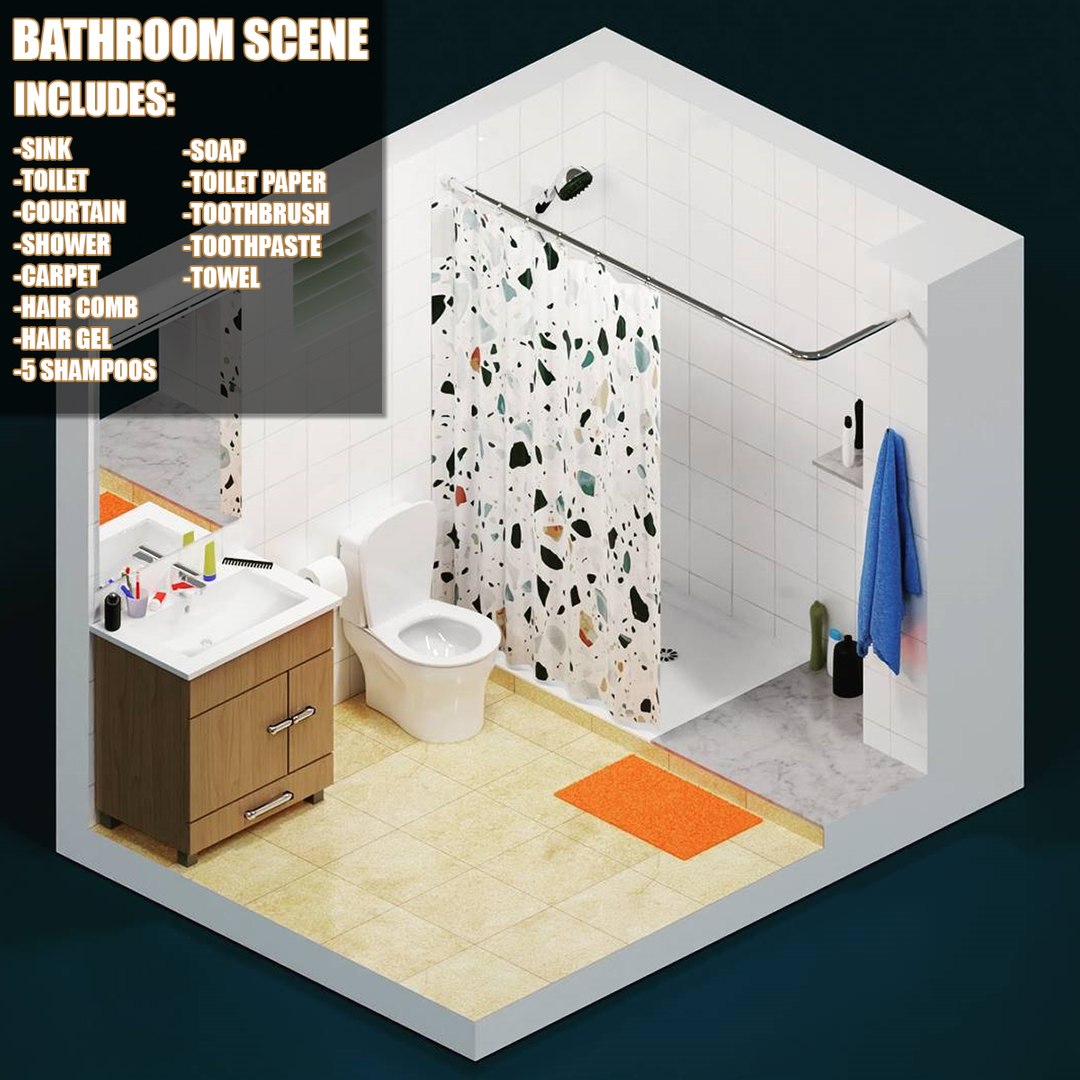 3D Bathroom Scene Model - TurboSquid 1785602