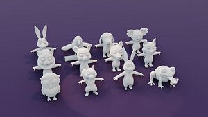 Cartoon Animals Animated and Rigged Base Mesh 12 3D Models Pack 3D model
