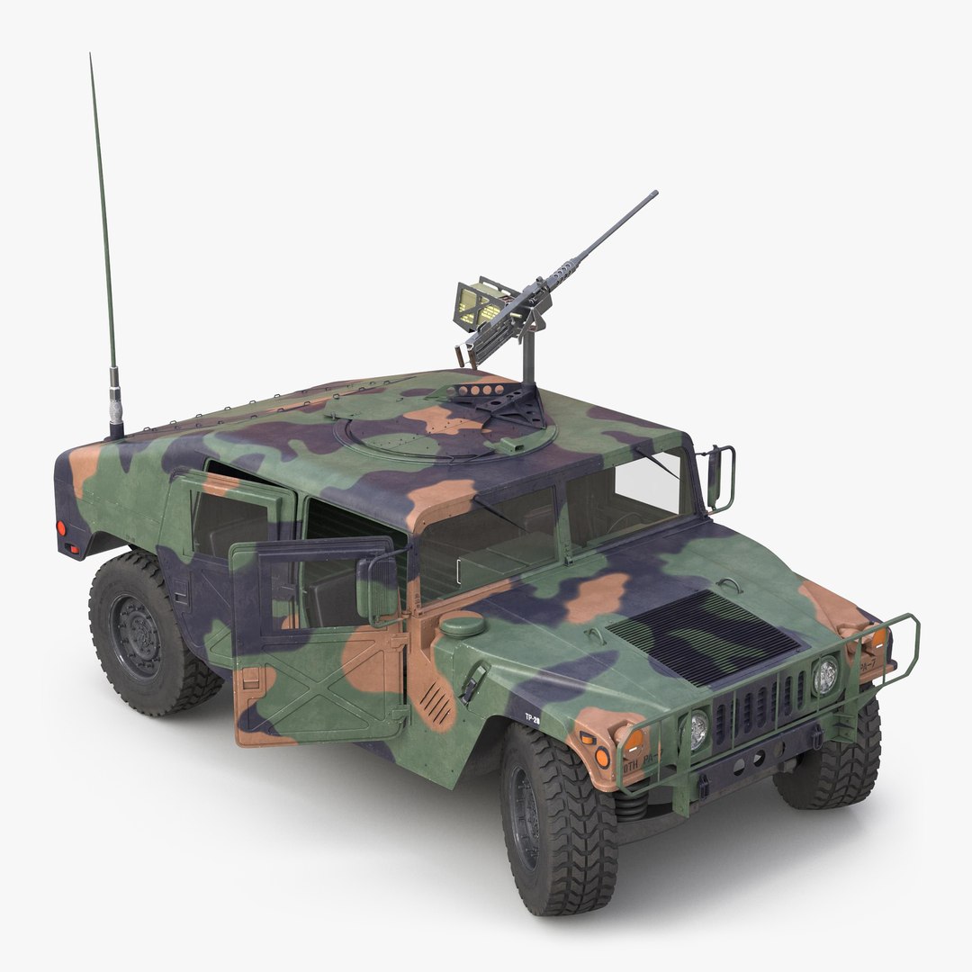 High Mobility Multipurpose Wheeled Vehicle Humvee Camo Rigged 3D Model 3D model preview