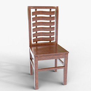 Realistic Wooden Dining Chair 3D Model with Leather Cushion - High Quality Furniture Asset for Inter