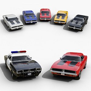 Classic Muscle Cars Set Realistic and Game-Ready